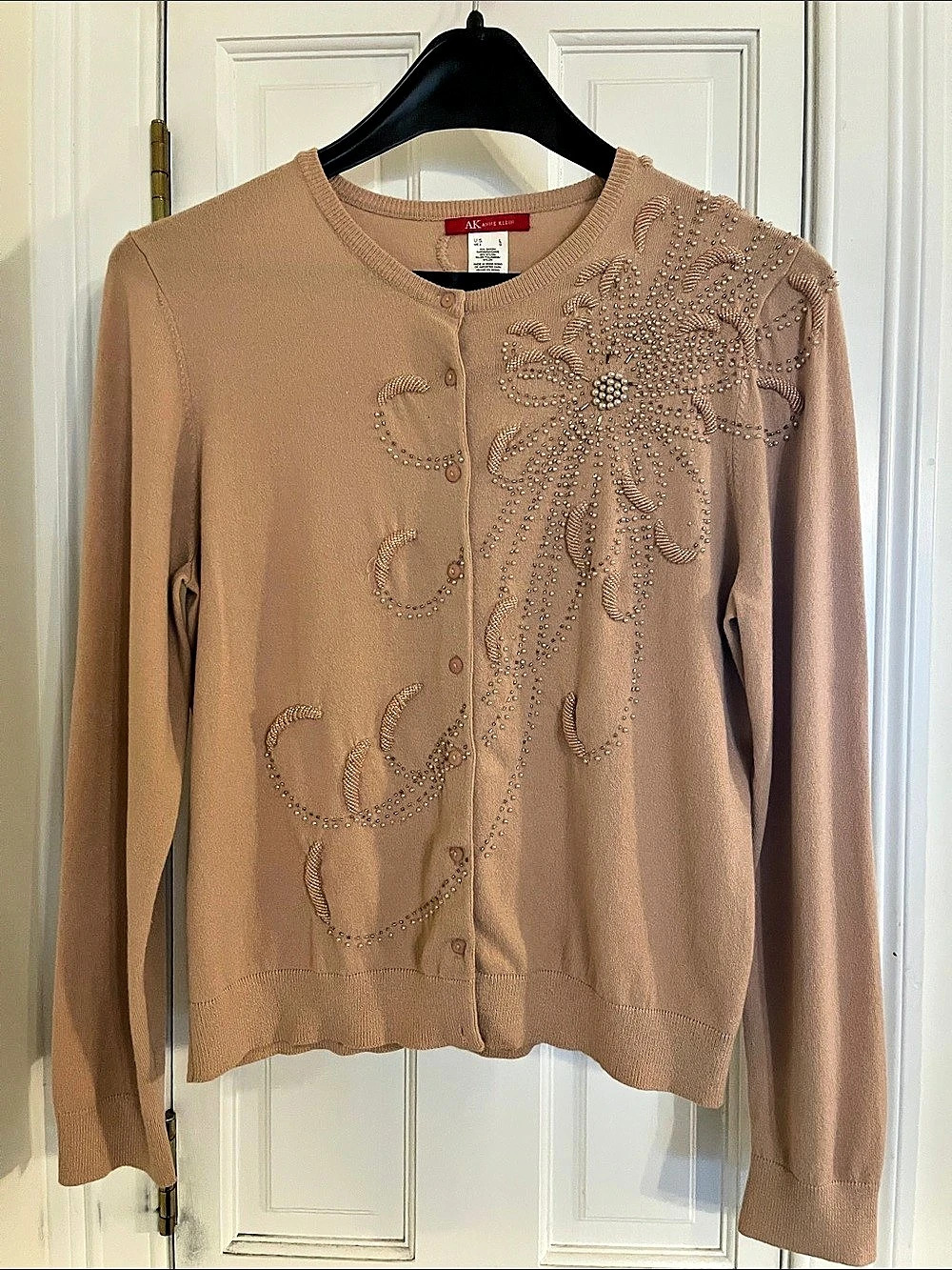 Anne Klein Beaded Cardigan in Brown Size Large Like New